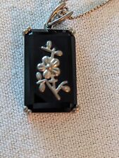 Sterling Silver Pendant Necklace Framed Black Onyx ? 23.5" Milor Italy Box Chain