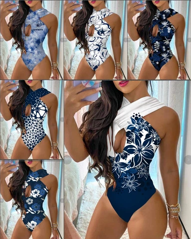 Dallas Cowboys One Piece Halter Neck Bathing Suit Cutout Swimsuit Fans Gift Cover