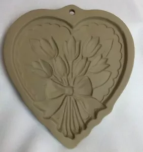 VIntage Brown Bag Cookie Art Mold 1989 Hill Design Stoneware Tulips Heart Shape - Picture 1 of 8