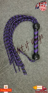 Cat-O-Nine Tails Cowhide Leather Flogger 9 Tails Black & Purple Whip Bullwhip - Picture 1 of 6