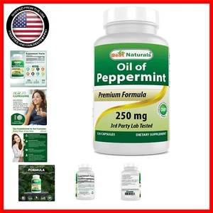 Peppermint Oil Capsules 250 mg - 120 Count Dietary Supplement for Digestive Ease - Picture 1 of 9
