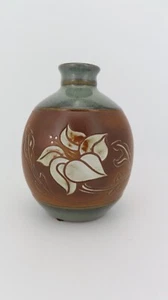 Pottery Craft Flower Vase Blue Brown Glaze White Lily Robert Maxwell 6.25" tall - Picture 1 of 9