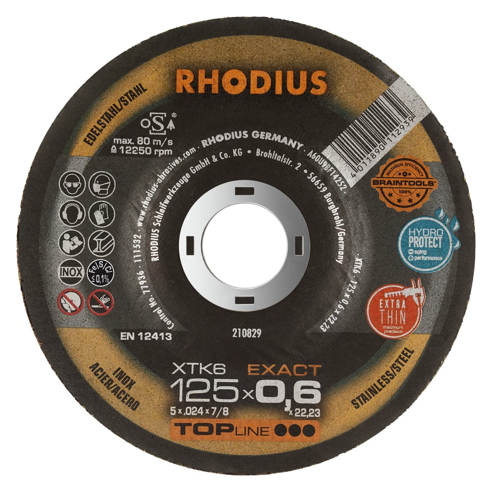 RHODIUS XTK6 EXACT 125 x 0.6 x 22.23 mm Extradünne INOX-Trennscheibe (210829)