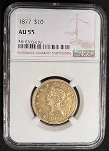 1877 $10 Liberty Gold Eagle NGC AU55 (3810200-010) - Picture 1 of 2