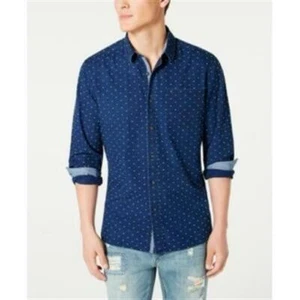 American Rag Cie Regular Fit Dot Dobby Button Up Blue Shirt Small - Picture 1 of 1