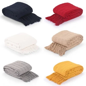 100 % algodón tejido extra grande sofá cama acogedora manta jumbo - Imagen 1 de 21
