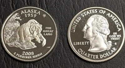 Silver Proof 2008 Alaska Quarter | 25 cent Statehood Quarter Coin - Image 1 of 2