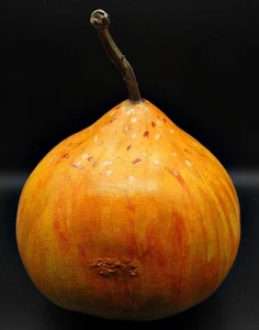 Arte popular natural pintado a mano vintage lacado calabaza decoración oro naranja grande - Imagen 1 de 5