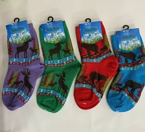 Alotta Knitz Children Crew Sock Knitted For Kidz Collection Moose Bear Trees - Picture 1 of 12