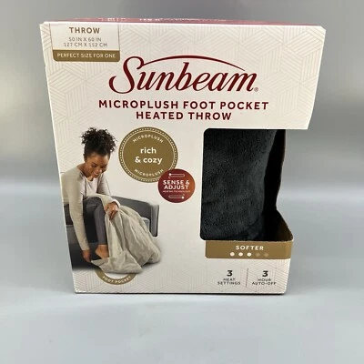 Sunbeam Microplush Electric Heated Throw Blanket 50x60 Dark Gray Charcoal New - Image 1 of 4