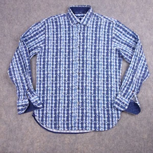 Visconti Black Button Up Shirt Medium Blue Paisley Plaid Polka Dot Stretch - Picture 1 of 10
