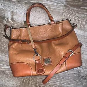 Dooney & Bourke Pebbled Grain Brenna Caramel W Key Fob Straps & Belt EXCELLENT - Picture 1 of 24