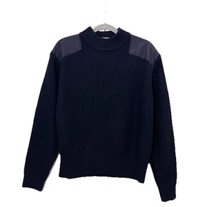 Sandro Sweater Mens L Blue Wool Ribbed Knit Elbow Patches Heavyweight Pullover - Picture 1 of 7