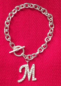 Armband Initialen "M" Strass silberfarben * Frederick's Of Hollywood * Größe S/M - Bild 1 von 4