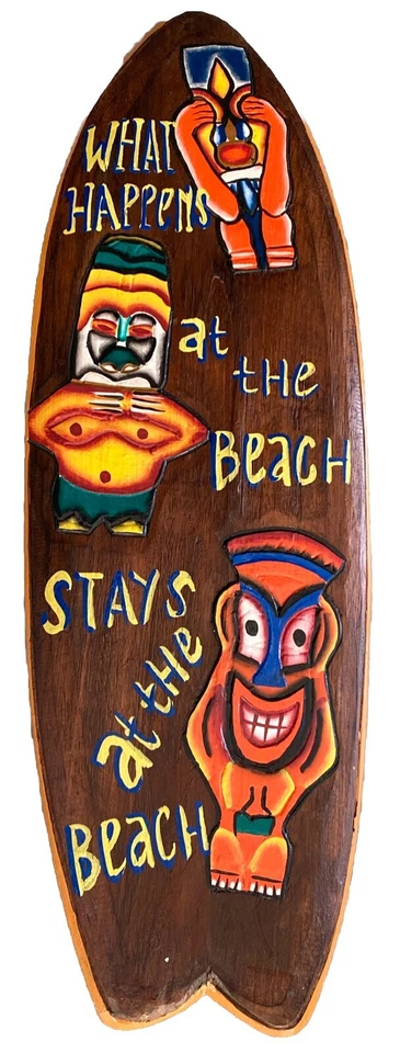 24” WHAT HAPPENS AT THE BEACH TROPICAL SIGN WALL HANGING ART HOME DECOR - Image 1 of 1