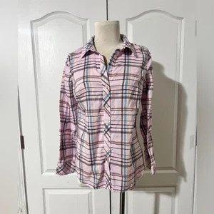 Talbots 100% Cotton Plaid Pink Button Down Shirt - sz M - Picture 1 of 6