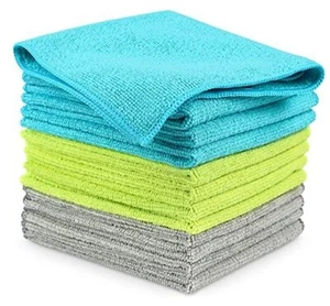 Microfiber Cleaning Cloths-12PK, Lint Free Ultra 12''x12'' Blue, Green, Grey - Picture 1 of 8