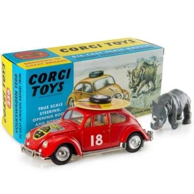 Corgi Model Club 256 VW Beetle 1200 in East African Safari Trim with Rhinoceros - Image 1 of 4