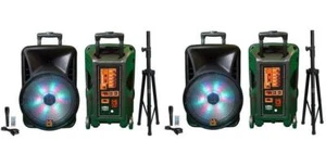 Pair of MR DJ DJ12BAT+ 12" Portable Bluetooth Speaker + Speaker Stand - Picture 1 of 9