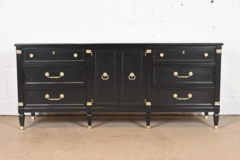 Heritage French Regency Louis XVI Black Lacquered Triple Dresser or Credenza Cover