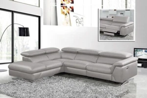 Modern Dark or light Grey Leather Sectional Sofa 3pc set w/ Recliner #V174188 - Picture 1 of 11