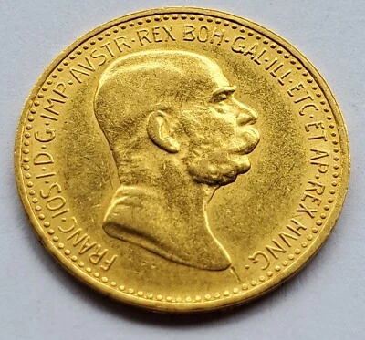 10 KRONEN 1909 / ÖSTERREICH / UNGARN - HISTORISCHE GOLDMÜNZE - GOLDBARREN - Bild 1 von 2