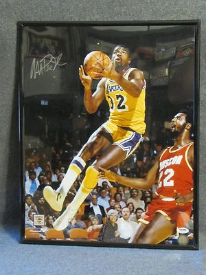 Magic Johnson Autographed 16x20 Color Photo LA Lakers Yellow Jersey Layup  - Image 1 of 4