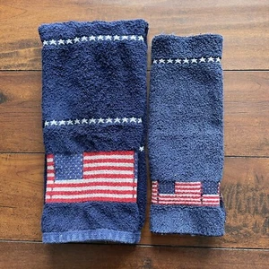 Toalla de mano patriótica de colección toalla Jubileo suave juego de 2 piezas bandera azul estrellas EE. UU. - Imagen 1 de 16