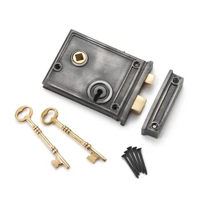 Antique Wrought Cast Iron & Brass Horizontal Door Rim Lock Latch Victorian Style - Picture 1 of 1