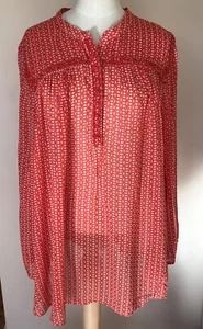 Lucky Brand Womens Sheer Beaded Long Sleeve Blouse Size 3X Orange White - Picture 1 of 4