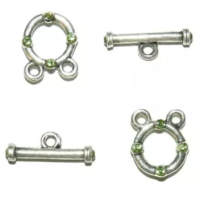 M620 Antiqued Silver 11mm Round Toggle Clasp & Bar Made with Peridot Swarovski - Picture 1 of 1
