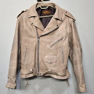 Unique Vintage 80s Unik Moto Biker Jacket Big Tall Men Size 54 Tan Distressed - Bild 1 von 10