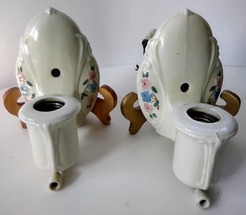 Vintage Art Deco Floral Porcelier Porcelain Ceiling Wall Light Fixtures Lot of 2 Cover