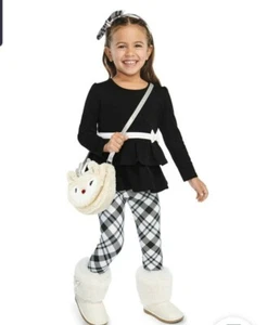 NEW GYMBOREE Girls Bow Tiered Top/Plaid Leggins 2Piece Outfit  NWT sz 4T or  12 - Picture 1 of 10