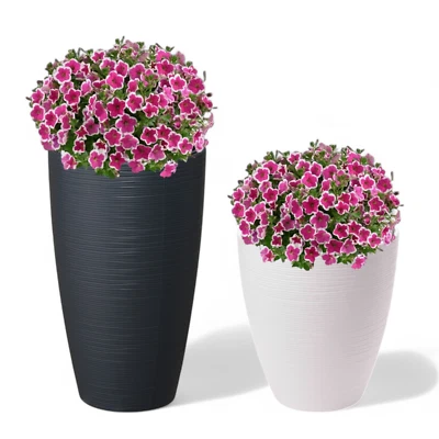 Blumenkübe Rund Pflanzkübel Elegant Streifen mit Einsatz (3 Farben; 4 Größen) - Bild 1 von 4