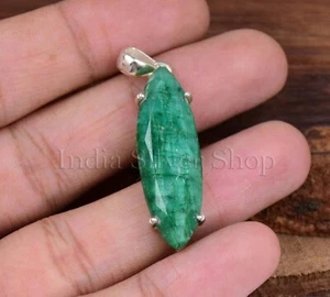 Marquise Shape India Green Emerald Sterling Silver Pendant Prong Setting Jewelry - Picture 1 of 5