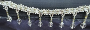 BEADED FRINGE 15.5 YARDS IVORY & BRONZE / GOLD TRIM WITH CLEAR & GOLD BEADS - Picture 1 of 3
