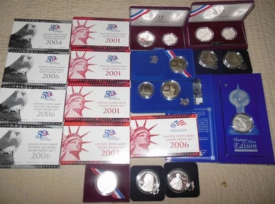 Nine 90% Silver Proof Sets and Ten Commemorative Dollars All with Original Boxes - Image 1 of 3