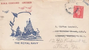 1950 HMS Concord Royal Navy Cover Redirected USA KGVI 1d Naval Cachet - Picture 1 of 2