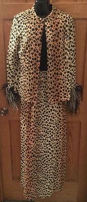 Elinor Gay Original Dress Size 12 jacket  Union Cheetah Ostrich feathers 1960's - Image 1 of 4