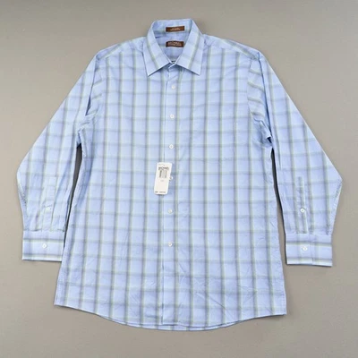 Camisa de vestir Michael Kors 16 32/33 L azul verde a cuadros algodón cuello extendido nueva con etiquetas Foto 1 de 4