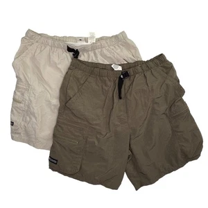 Lot of 2 Columbia Mens Lined Hiking Cargo Shorts Sz Large Elastic Waist Khaki - Picture 1 of 7