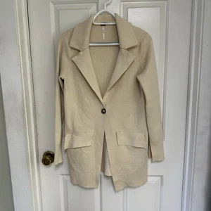Free People Damen XS Creme Rippstrick Oversize Einknopf Strickjacke mit Taschen - Bild 1 von 19
