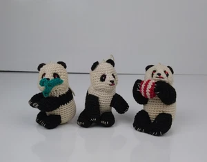 VTG Panda Bear Crochet Christmas Ornaments Set Of 3 3" - Picture 1 of 8