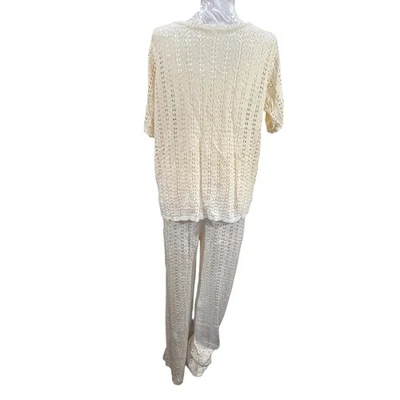 Size M Crochet 2 Button Short Sleeve Cardigan & Elastic Tie Front Pants Beach - Image 1 of 4