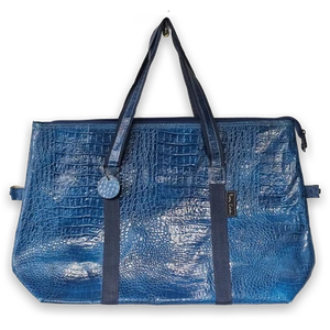 Pierre Cardin Blue Faux Croc Travel Tote Bag Made in Korea - Picture 1 of 10