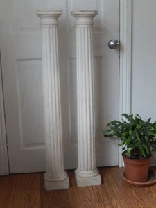 PAIR of VINTAGE MARBLE COLUMNS 41 ins TALL ( 103 cm ) BASE 6 INS ( 15CM) - Picture 1 of 8