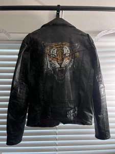 Polo Ralph Lauren Giacca Moto Tigre Denim Cerato e Fornitura Giacca di Pelle M - Foto 1 di 2
