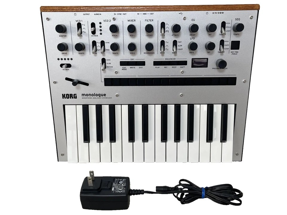 KORG Monologue Silver with Genuine AC Adapter Tested and Working Synthesizer - Image 1 of 4