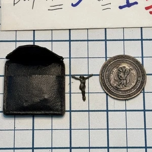 Chip Coin Token Vintage St Christopher Medallion & Crucifix Set Sterling Silver? - Picture 1 of 3